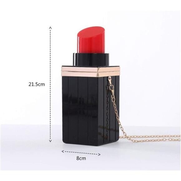 Women Acrylic Black Lipstick Shape Evening Bags Purses Clutch - Picture 2 of 6